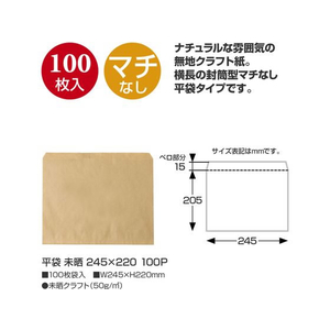 タカ印 平袋 未晒 245×220mm 100枚 FC299PM-50-1420-イメージ2