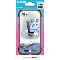 エレコム iPhone 16e用MUBRAIN ハイブリッドケース エアバッグ メタルステッカー付 ブラック×クリアブラック PM-A25SHVAIRBK