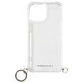 PHONECKLACE iPhone 15 Pro Max用ストラップ用リング付きクリアケース ガンブラックチャーム PN25606I15PM
