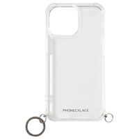 PHONECKLACE iPhone 15 Pro Max用ストラップ用リング付きクリアケース ガンブラックチャーム PN25606I15PM