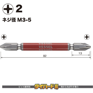 ベッセル（ＴＮ） 剛彩ビット　２本組　（両頭）　＋２×８２ｍｍ GS142082-イメージ2