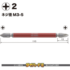 ベッセル（ＴＮ） 剛彩ビット　２本組　（両頭）　＋２×１１０ｍｍ GS142110-イメージ2