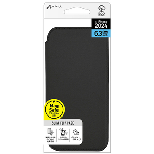 エアージェイ iPhone 16 Pro用MAGSAFE対応スリム手帳型ケース ブラック AC-P24P-PMB BK-イメージ1