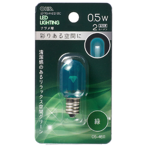 オーム電機 LED電球 E12口金 全光束2lm(0．5Wナツメ球) クリア緑色相当 LDT1G-H-E12 13C-イメージ1