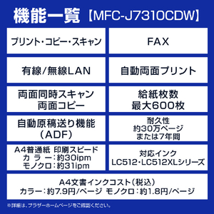 ブラザー A3対応インクジェット複合機 PRIVIO ホワイト MFC-J7310CDW-イメージ4