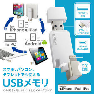 エレコム Lightningコネクタ搭載USB3．2 Gen1メモリ(256GB) ホワイト MF-LGU3B256GWH-イメージ3