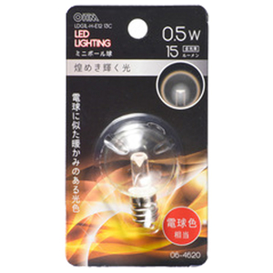 オーム電機 LED電球 E12口金 全光束15lm(0．5Wミニボール電球形) 電球色相当 クリア LDG1L-H-E12 13C-イメージ1
