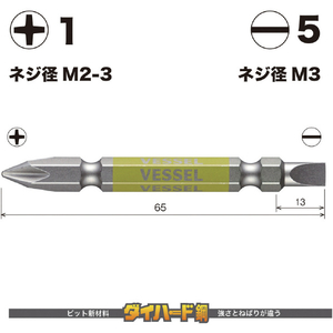 ベッセル（ＴＮ） 剛彩ビット　２本組　（両頭コンビ）　＋１／－５×６５ｍｍ GS141565-イメージ2