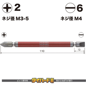 ベッセル（ＴＮ） 剛彩ビット　２本組　（両頭コンビ）　＋２／－６×１１０ｍｍ GS142611-イメージ2