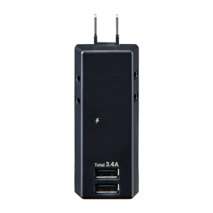 エルパ USB雷タップ 収納プラグ AC2個口 ブラック UA-223SB(BK)-イメージ1
