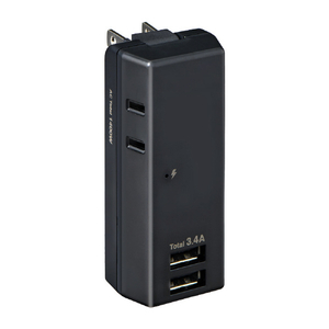 エルパ USB雷タップ 収納プラグ AC2個口 ブラック UA-223SB(BK)-イメージ2