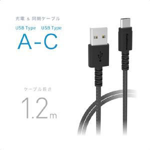 カシムラ TYPE-C USB充電&同期STRONGケーブル ブラック AJ-629-イメージ2