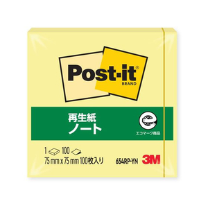 3M ポスト・イット ノート 再生紙 75×75mm イエロー 1冊 F808160-654RP-YN-イメージ1