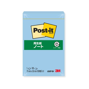 3M ポスト・イット ノート 再生紙 75×50mm ブルー 1冊 F808161-656RP-BN-イメージ1