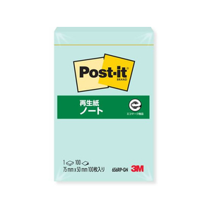 3M ポスト・イット ノート 再生紙 75×50mm グリーン 1冊 F808163-656RP-GN-イメージ1