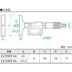 エスコ 0-25mm／63mm デプスマイクロメーター(デジタル) FCJ193M-EA725FE-5A-イメージ4