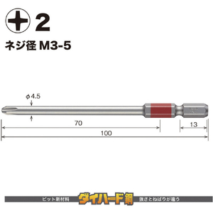 ベッセル（ＴＮ） 剛彩ビット　２本組　（片頭）　＋２×１００ｍｍ GS162100-イメージ2
