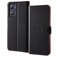 レイアウト OPPO Reno9 A/Reno7 A用手帳型レザーケース シンプル マグネット ブラック/レッド RTOPR9AELC1BR