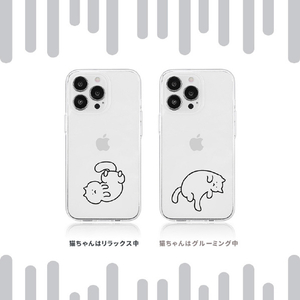 AKAN iPhone 15 Pro用ソフトクリアケース 猫ちゃんはグルーミング中 AK25641I15PR-イメージ4