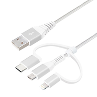 ＰＧＡ 変換コネクタ付き 3in1 USBタフケーブル(Lightning&Type-C&micro USB) 50cm ホワイト&シルバー PG-LCMC05M02WH