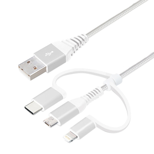 ＰＧＡ 変換コネクタ付き 3in1 USBタフケーブル(Lightning&Type-C&micro USB) 50cm ホワイト&シルバー PG-LCMC05M02WH-イメージ1