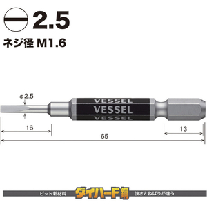 ベッセル（ＴＮ） 剛彩ビット　２本組　（片頭）　－２．５×６５ｍｍ GS16PL25-イメージ2