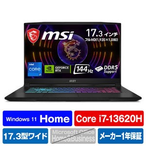 MSI ノートパソコン Katana 17 B13V ブラック KATANA17-B13VEK-4339JP-イメージ1