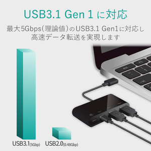 エレコム USB Type-Cコネクタ搭載USBハブ(PD対応) ブラック U3HC-A423P5BK-イメージ4