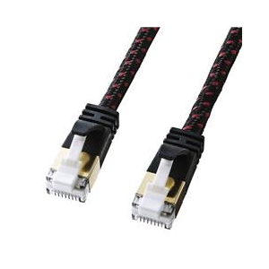 サンワサプライ つめ折れ防止カテゴリ7細径メッシュLANケーブル(0．5m) ブラック＆レッド KB-T7ME-005BKR-イメージ1