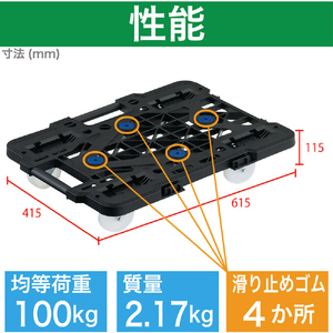 トラスコ 樹脂製平台車　連結式ルートバン　メッシュタイプ　６１５Ｘ４１５　ナイロン車輪　オール自在　黒 MPK-600NJ-BK-イメージ3