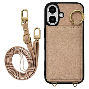 ラスタバナナ iPhone 16用ILBE TPUケース ミラー＋カードポケット ショルダーストラップ付き ベージュ 8177IP461TPBE-イメージ1