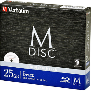 Verbatim 長期保存 M-DISC データ用BD-R 1回記録用 1-6倍速 25GB 5枚 DBR25RMDP5V2-イメージ1
