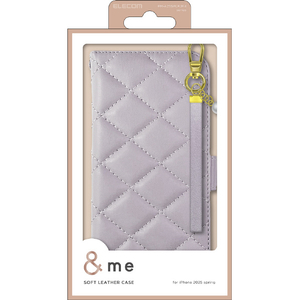 エレコム iPhone 16e用&me ソフトレザーケース キルティング 磁石付 ハンドストラップ付 ラベンダー PM-A25SPLFJM4PU-イメージ1