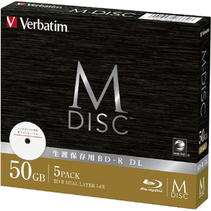 Verbatim 長期保存 M-DISC データ用BD-R DL 1回記録用 1-6倍速 50GB 5枚 DBR50RMDP5V2