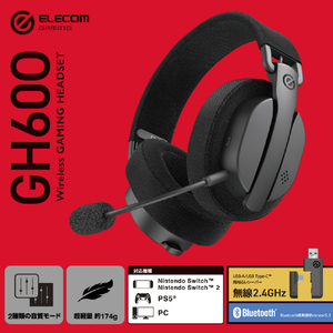 エレコム 軽量無線ゲーミングヘッドセット ブラック HS-GH60OBK-イメージ3