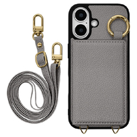 ラスタバナナ iPhone 16用ILBE TPUケース ミラー＋カードポケット ショルダーストラップ付き グレー 8178IP461TPGRY