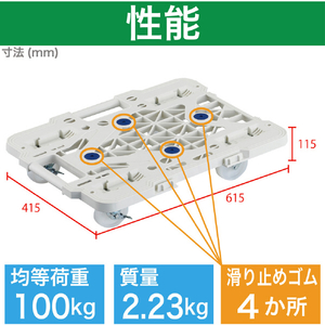 トラスコ 樹脂製平台車　連結式ルートバン　メッシュタイプ　６１５Ｘ４１５　 ナイロン車輪　４輪自在　ストッパー付　白 MPK-600NJS-W-イメージ3