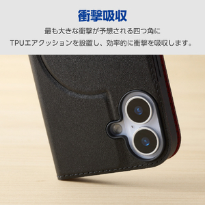 エレコム iPhone17e/16e用 ソフトレザーケース 薄型 磁石付 MAGKEEP ブラック PM-A25SPLFMGBK-イメージ3