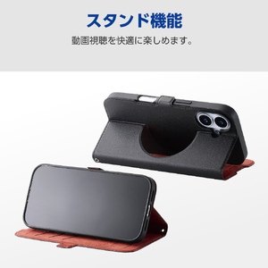 エレコム iPhone17e/16e用 ソフトレザーケース 薄型 磁石付 MAGKEEP ブラック PM-A25SPLFMGBK-イメージ6