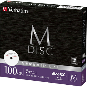 Verbatim 長期保存 M-DISC データ用BD-R XL 1回記録用 2-4倍速 100GB 5枚 DBR100YMDP5V2-イメージ1