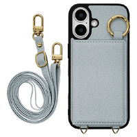 ラスタバナナ iPhone 16用ILBE TPUケース ミラー＋カードポケット ショルダーストラップ付き ブルー 8179IP461TPBL