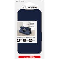 エレコム iPhone 16e用ソフトレザーケース 薄型 磁石付 MAGKEEP ネイビー PM-A25SPLFMGNV