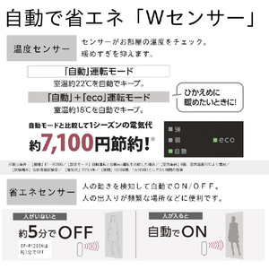 ダイニチ 1200W 480ml/h 4Lタンク 加湿セラミックファンヒーター e angle select ホワイト EF-H1200TE5-W-イメージ4