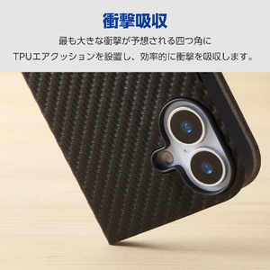 エレコム iPhone17e/16e用 ソフトレザーケース 薄型 磁石付 カーボンブラック PM-A25SPLFUCB-イメージ3
