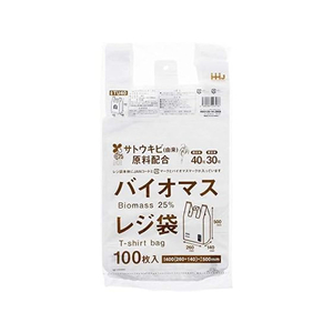 ＨＨＪ バイオマスレジ袋 Lサイズ 100枚入 FC357PA-TU40-イメージ1