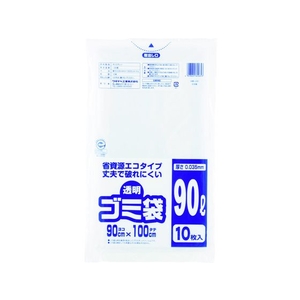 ワタナベ工業 透明ゴミ袋(再生原料タイプ)90L (10枚入) FC637JM-4050533-イメージ1