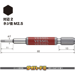 ベッセル（ＴＮ） 剛彩ビット　（片頭ヘックス）　対辺２×６５ｍｍ GSH020S-イメージ2