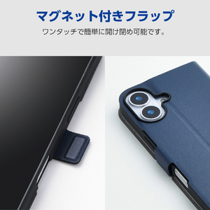 エレコム iPhone17e/16e用 ソフトレザーケース 薄型 磁石付 ネイビー PM-A25SPLFUNV-イメージ7