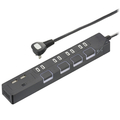 オーム電機 節電タップ光る押しボタンスイッチ雷ガード・USBポート付き(2P・4個口・2m) ブラック HSTPKU42K22