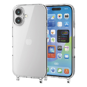 エレコム iPhone 16用ハイブリッドケース ストラップホール付き クリア PM-A24AHVCKSHCR-イメージ2